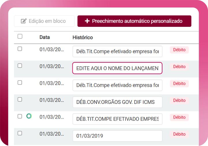 Tela Edição fácil e inteligente de lançamentos.