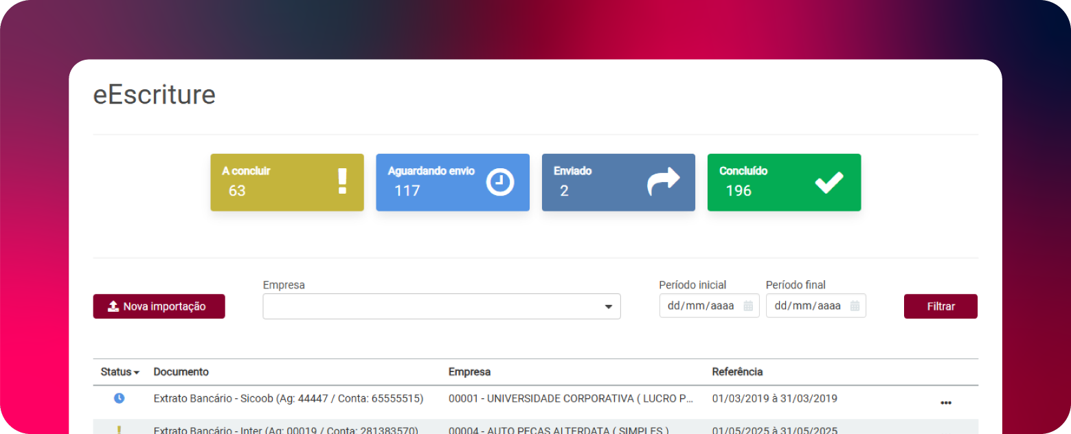 Tela de eEscrituredo Alterdata Contábil.